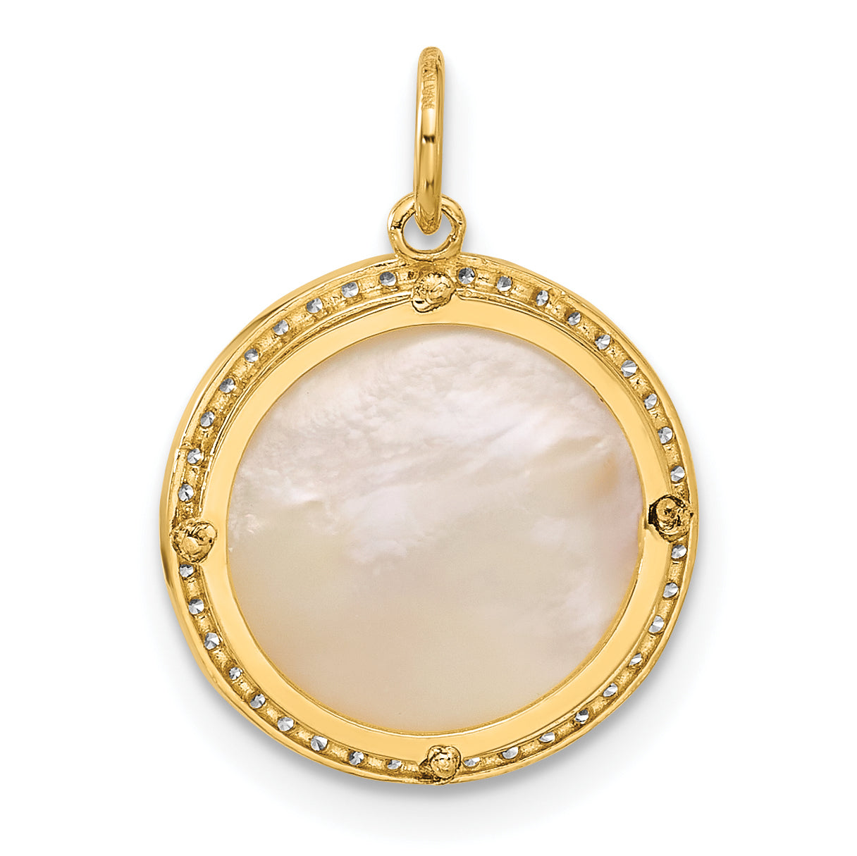 10K Yellow Gold 10K Polished Cz And Mother Of Pearl Sun Moon Stars Disc Charm