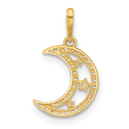10K Yellow Gold 10K Polished Clear Cz Moon And Stars Charm