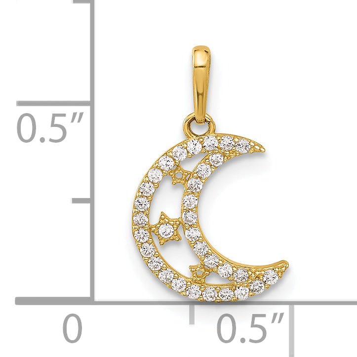 10K Yellow Gold 10K Polished Clear Cz Moon And Stars Charm