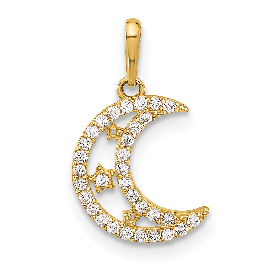 10K Yellow Gold 10K Polished Clear Cz Moon And Stars Charm