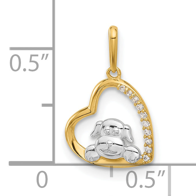 10K Yellow W/Rhodium 10K And White Rhodium Cz Dog In Heart Charm