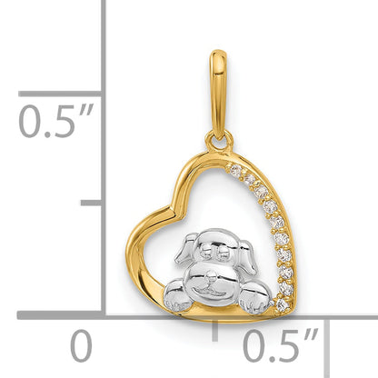 10K Yellow W/Rhodium 10K And White Rhodium Cz Dog In Heart Charm