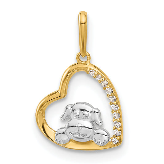 10K Yellow W/Rhodium 10K And White Rhodium Cz Dog In Heart Charm