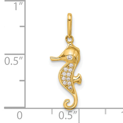 10K Yellow Gold 10K Polished Cz Seahorse Charm