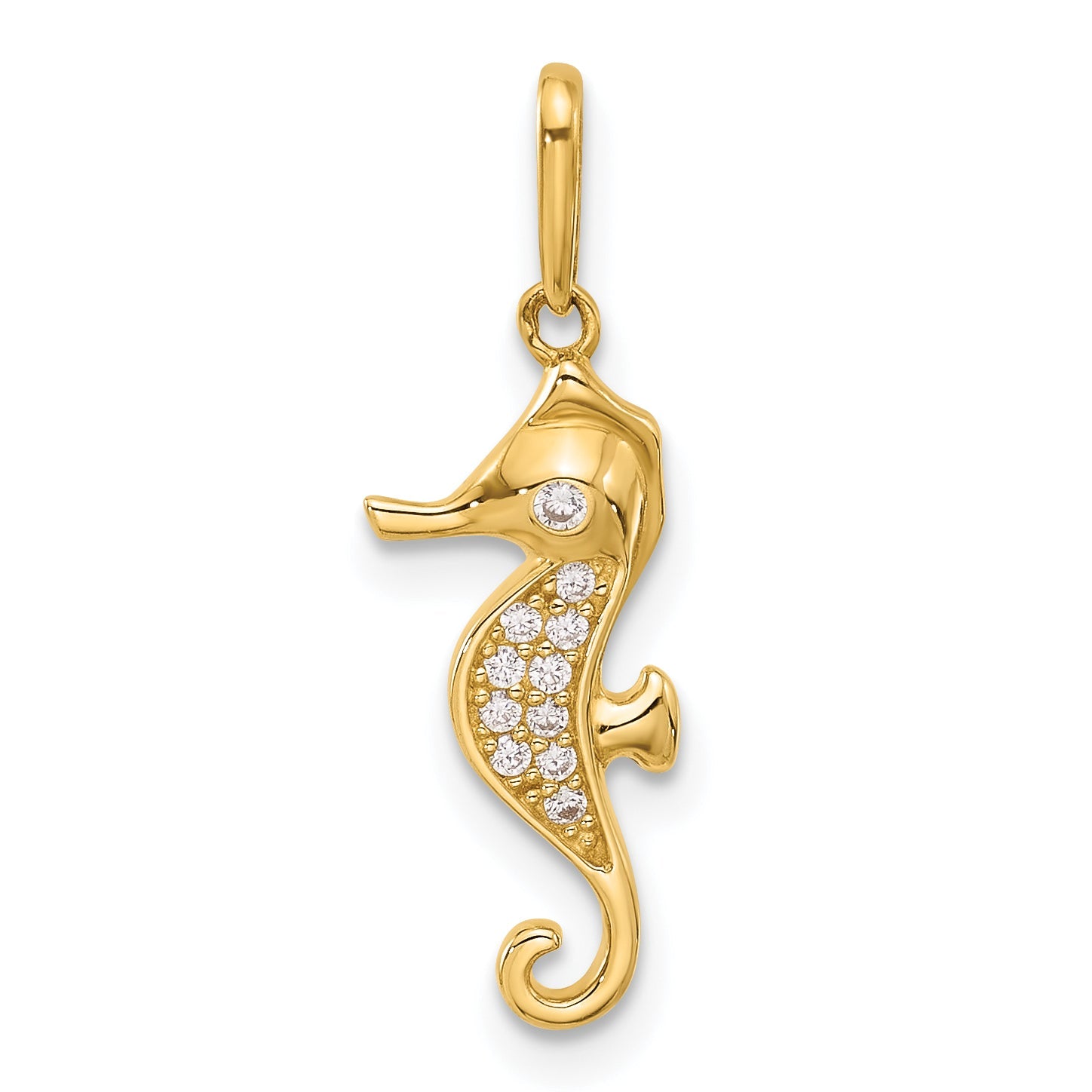 10K Yellow Gold 10K Polished Cz Seahorse Charm