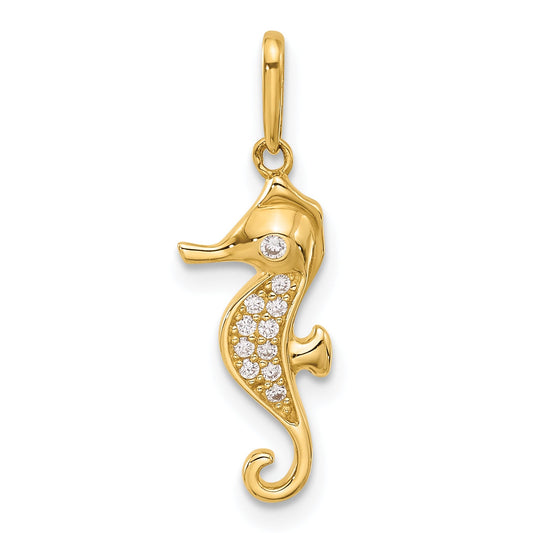 10K Yellow Gold 10K Polished Cz Seahorse Charm