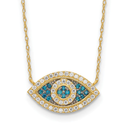 10K Yellow Gold 10K Polished Cz Evil Eye W/2 In Ext Necklace