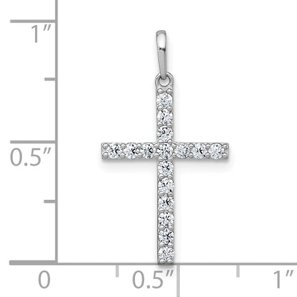 10K White Gold Polished Cz Latin Cross Pendant