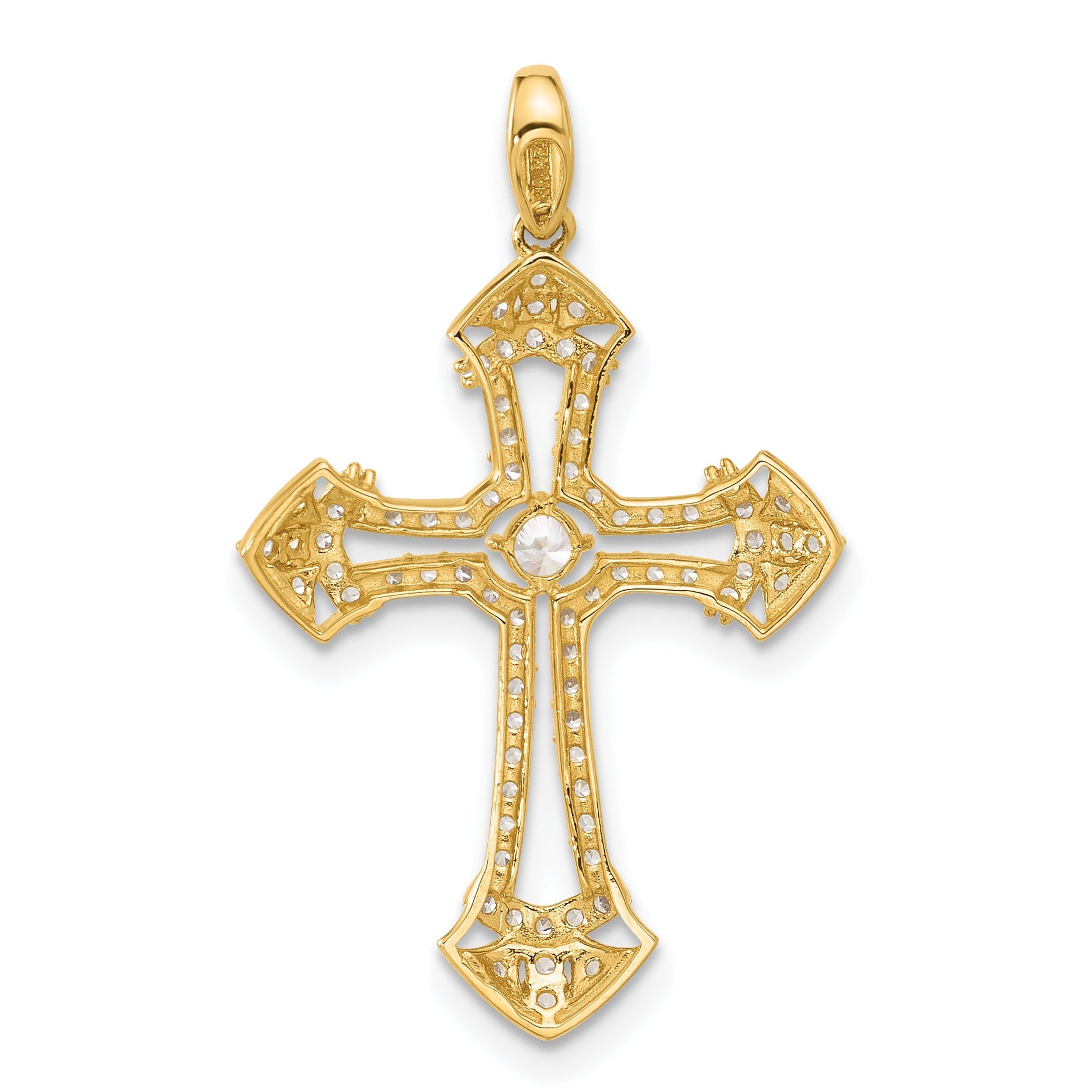10K Yellow Gold 10K Polished Cz Fancy Cross Pendant