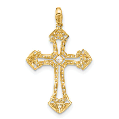 10K Yellow Gold 10K Polished Cz Fancy Cross Pendant
