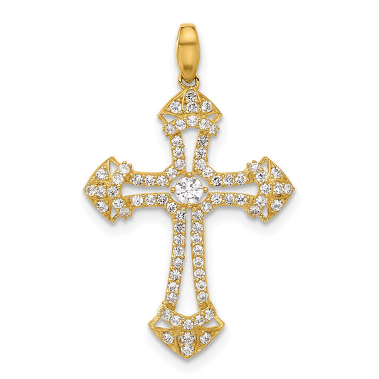 10K Yellow Gold 10K Polished Cz Fancy Cross Pendant