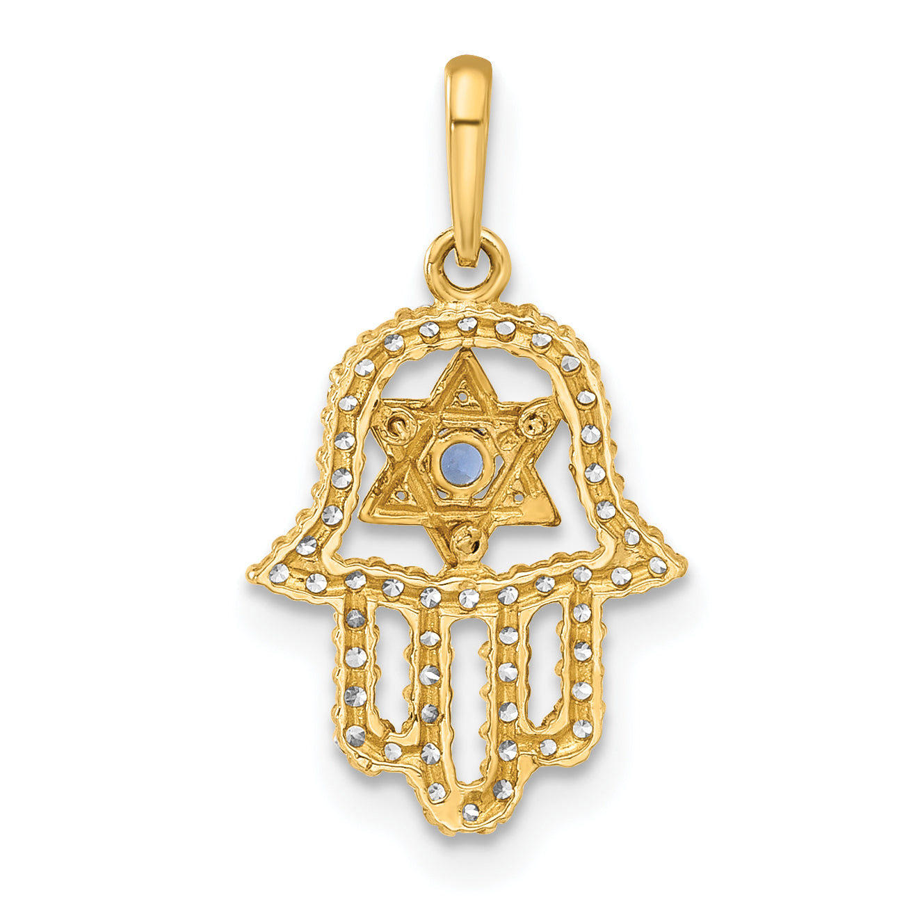 10K Yellow Gold 10K Polished Cz Evil Eye Hamsa Charm
