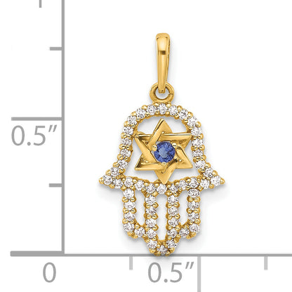 10K Yellow Gold 10K Polished Cz Evil Eye Hamsa Charm