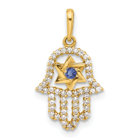 10K Yellow Gold 10K Polished Cz Evil Eye Hamsa Charm