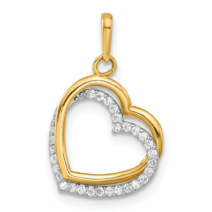 10K Two-Tone 10K Polished Cz Hearts Charm
