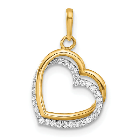 10K Two-Tone 10K Polished Cz Hearts Charm