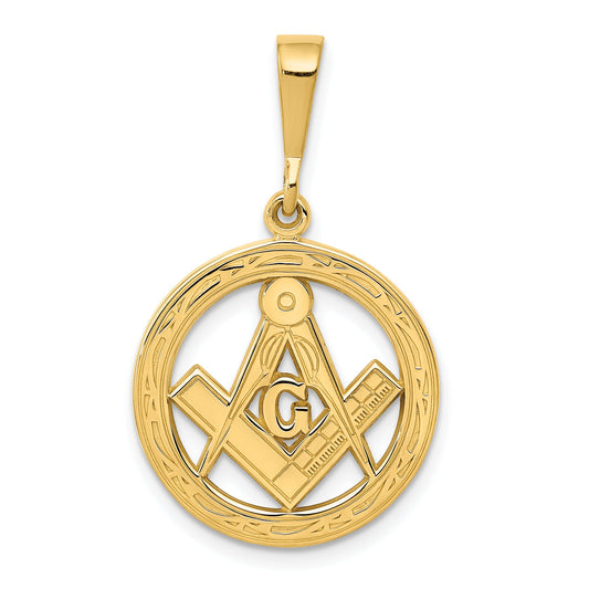 10K Yellow Gold Polished And Textured Masonic Symbol Pendant