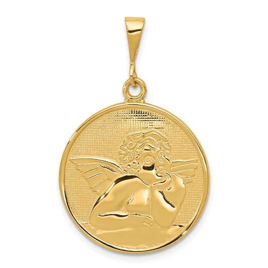 10K Yellow Gold Polished & Satin Angel Pendant