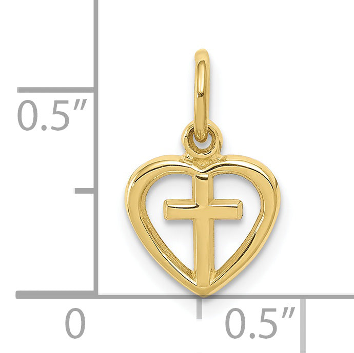 10K Yellow Gold Cross In Heart Charm