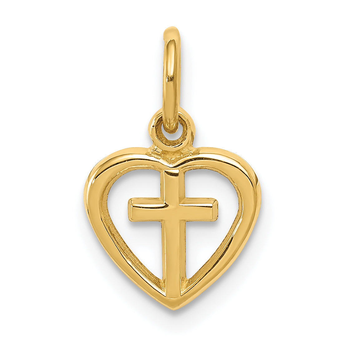 10K Yellow Gold Cross In Heart Charm