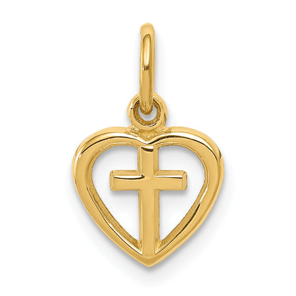 10K Yellow Gold Cross In Heart Charm