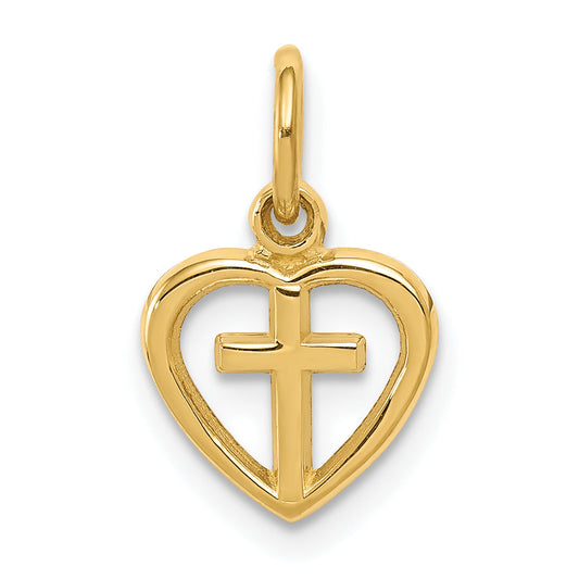 10K Yellow Gold Cross In Heart Charm