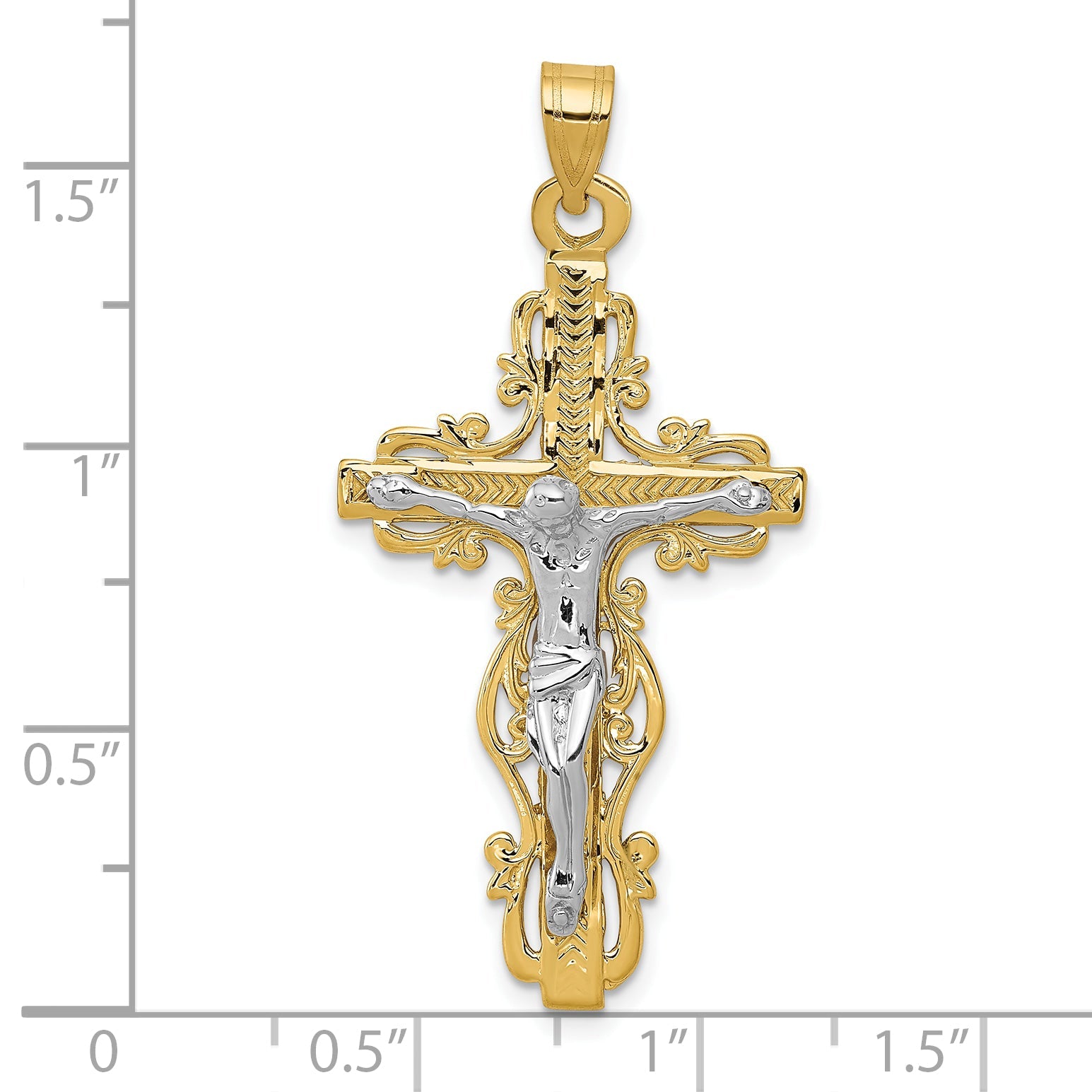 10K Two-Tone Diamond-Cut Crucifix Pendant