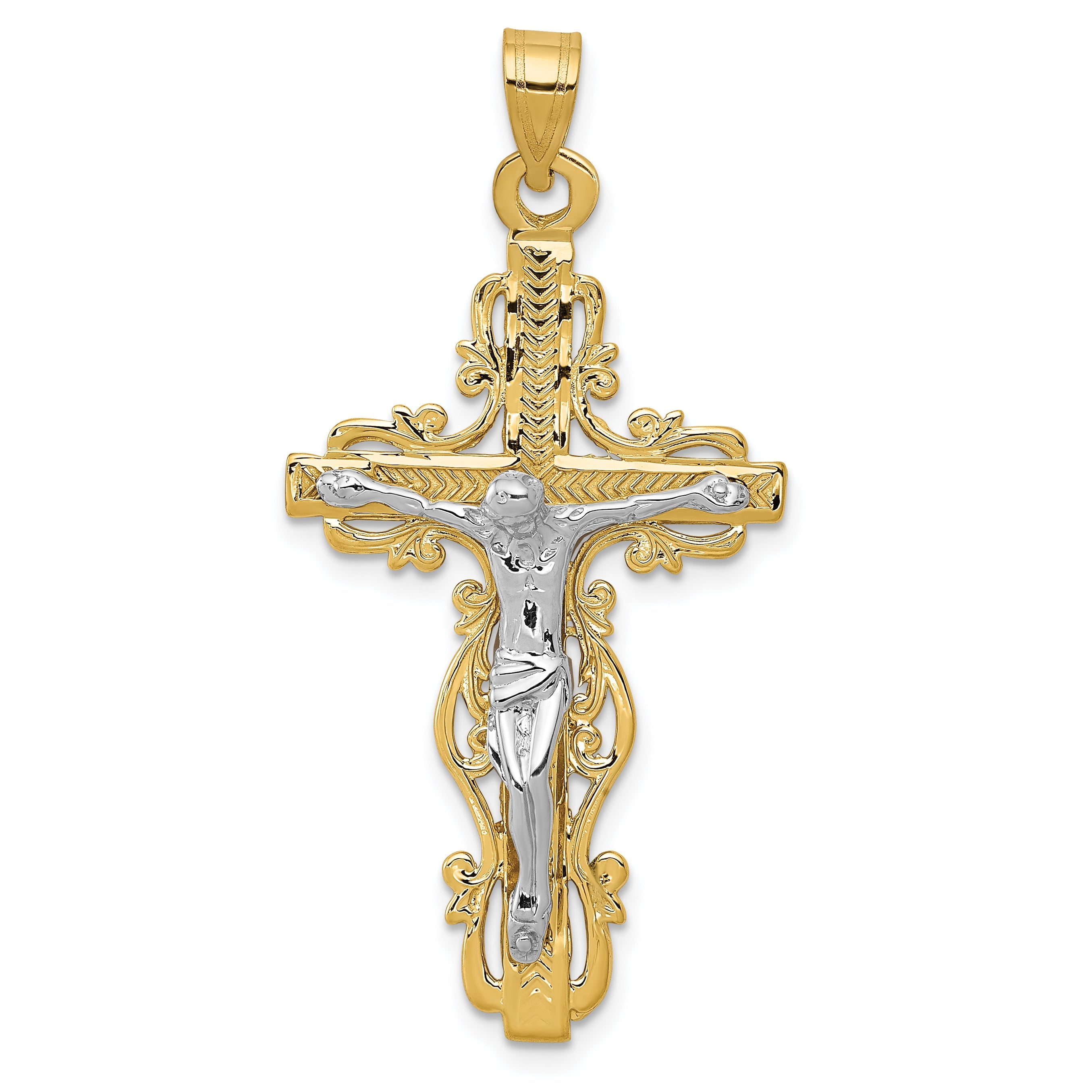 10K Two-Tone Diamond-Cut Crucifix Pendant