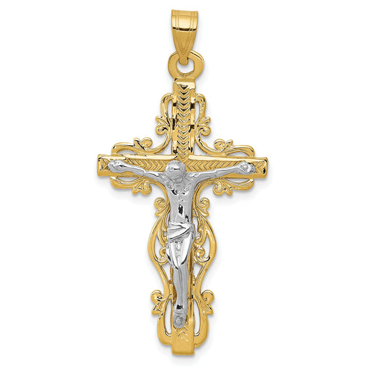 10K Two-Tone Diamond-Cut Crucifix Pendant