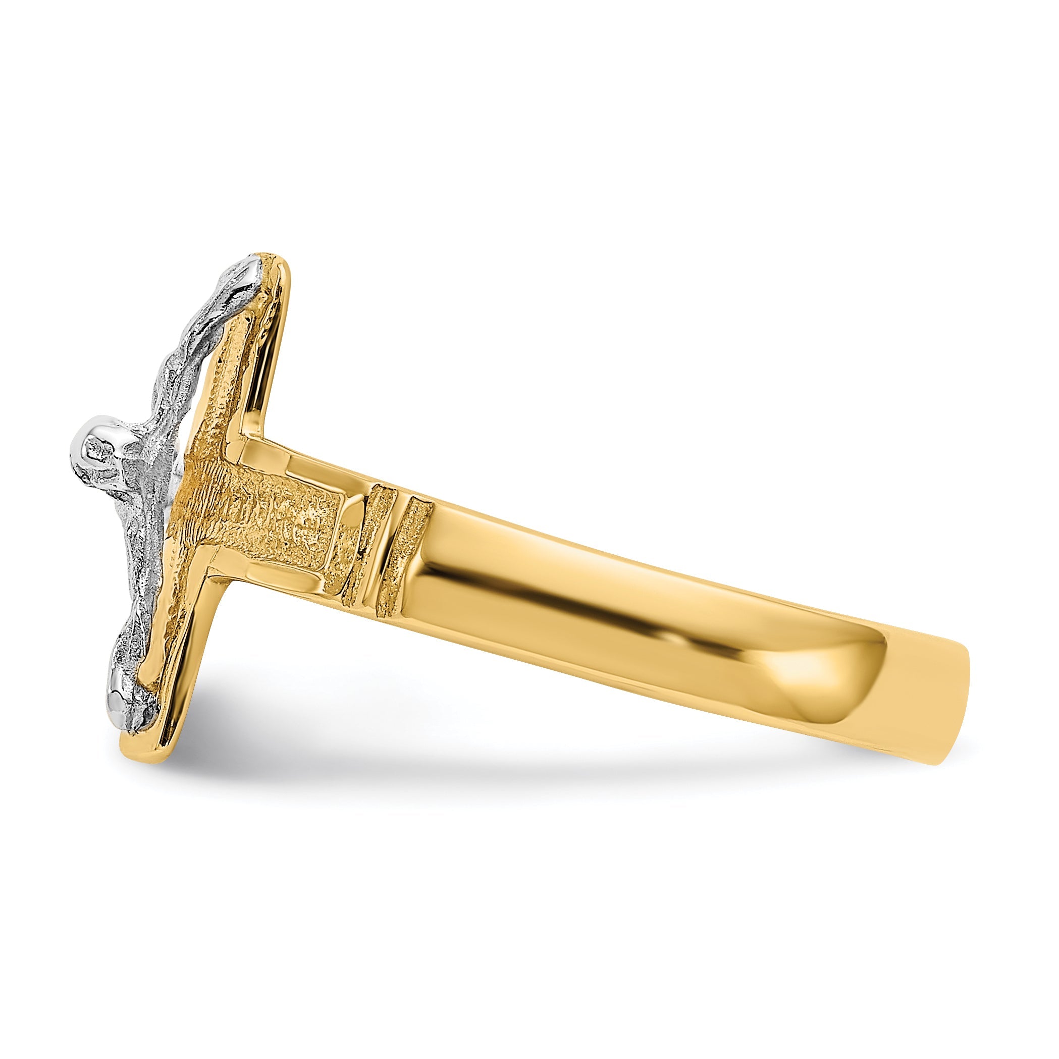 10K Two-Tone 10K Two-Tone Polished Diamond-Cut Mens Crucifix Ring