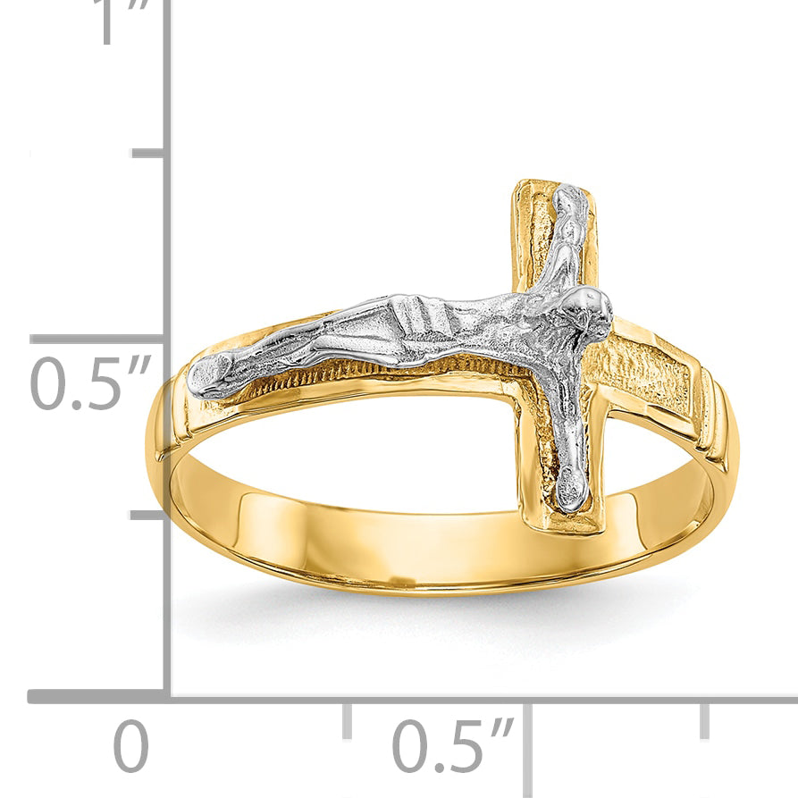 10K Two-Tone 10K Two-Tone Polished Diamond-Cut Mens Crucifix Ring