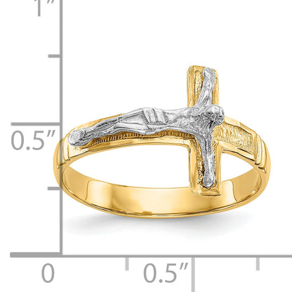 10K Two-Tone 10K Two-Tone Polished Diamond-Cut Mens Crucifix Ring