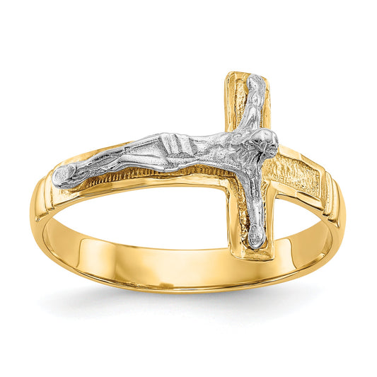 10K Two-Tone 10K Two-Tone Polished Diamond-Cut Mens Crucifix Ring