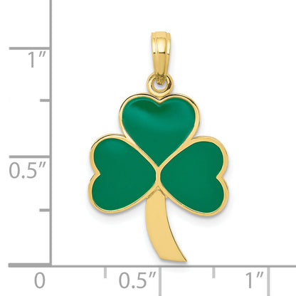 10K Yellow Gold Green Enameled Shamrock Pendant