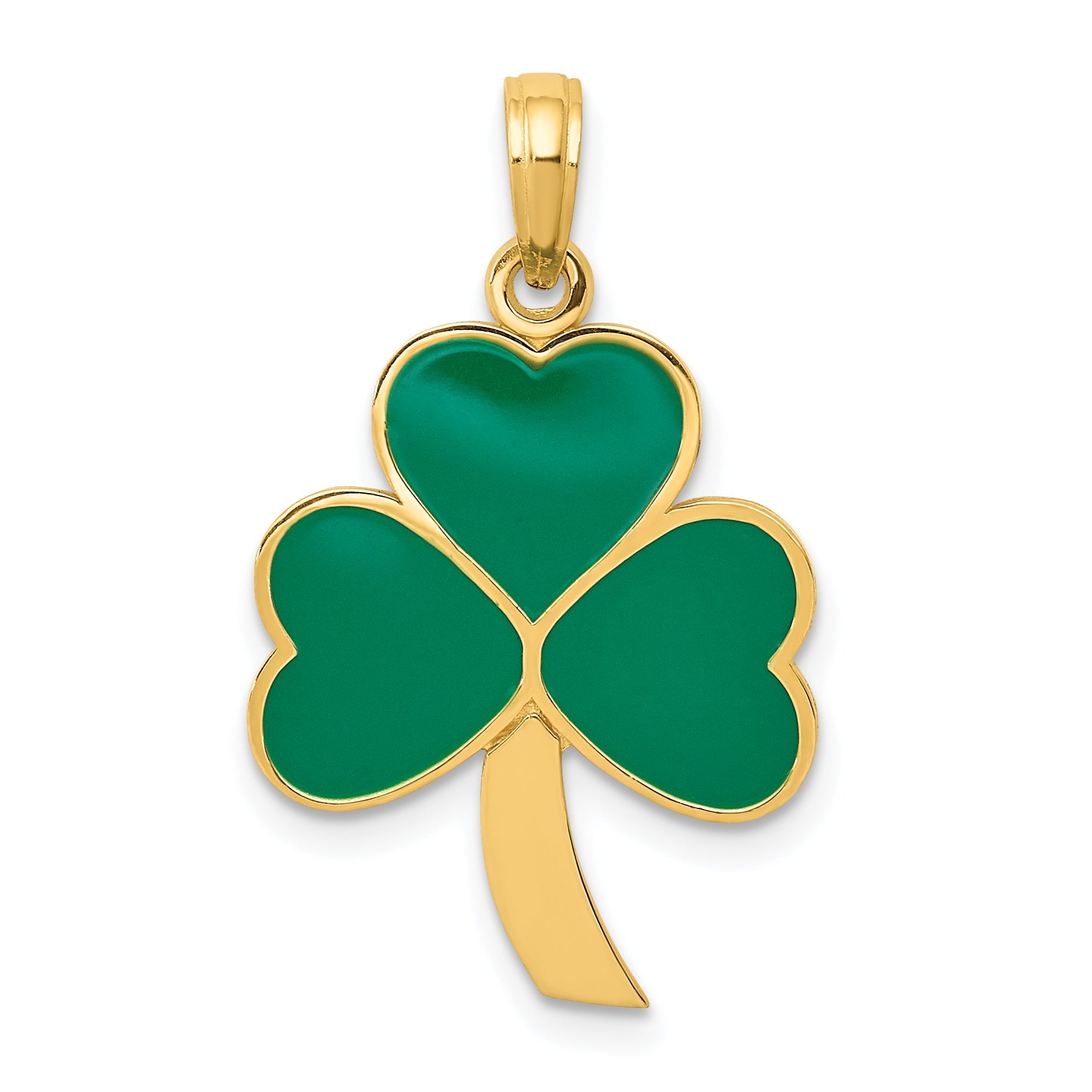 10K Yellow Gold Green Enameled Shamrock Pendant