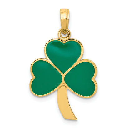 10K Yellow Gold Green Enameled Shamrock Pendant