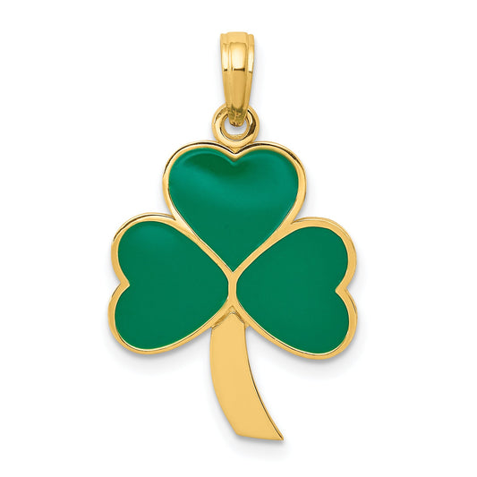 10K Yellow Gold Green Enameled Shamrock Pendant