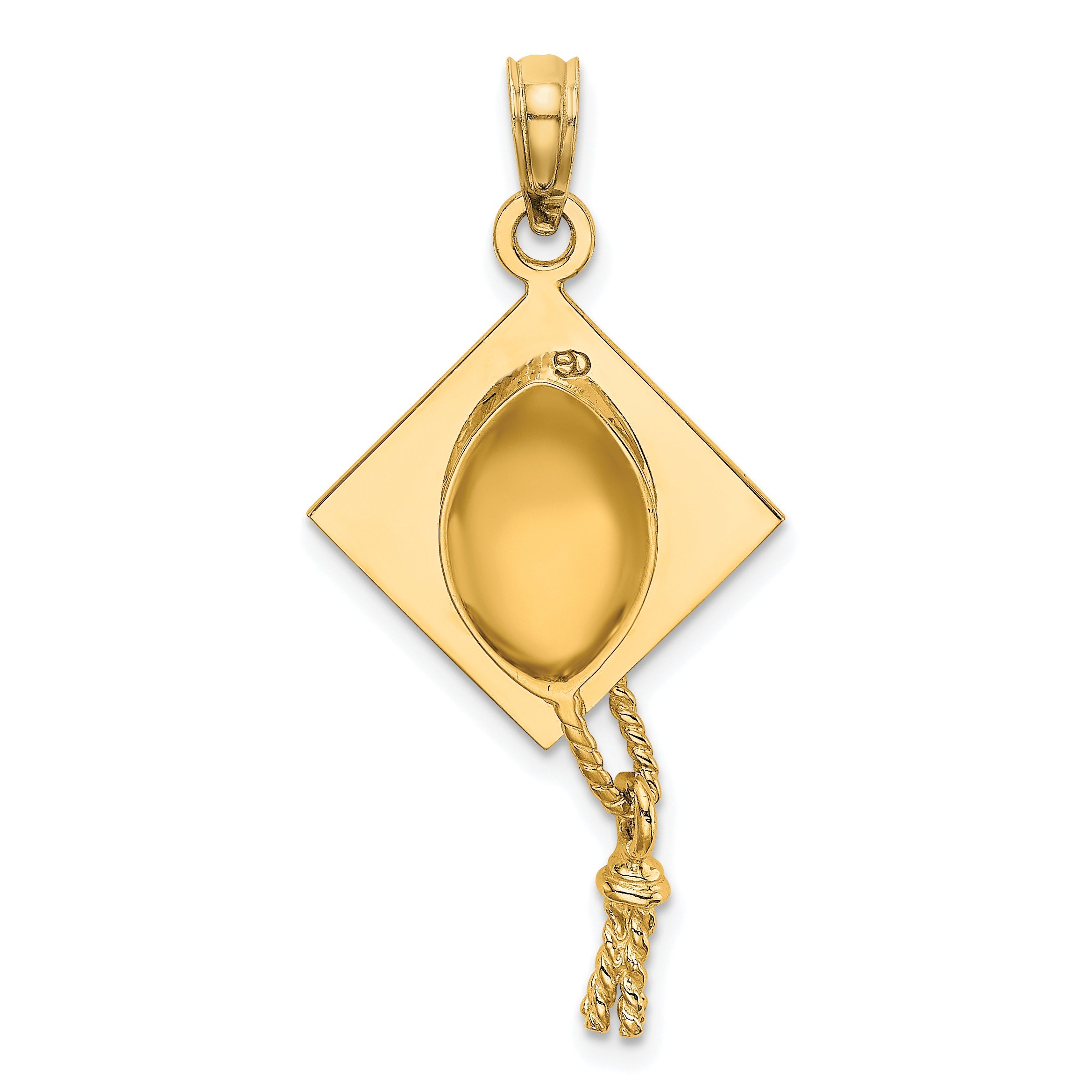 10K Yellow Gold Solid Polished 3-D Graduation Cap Pendant