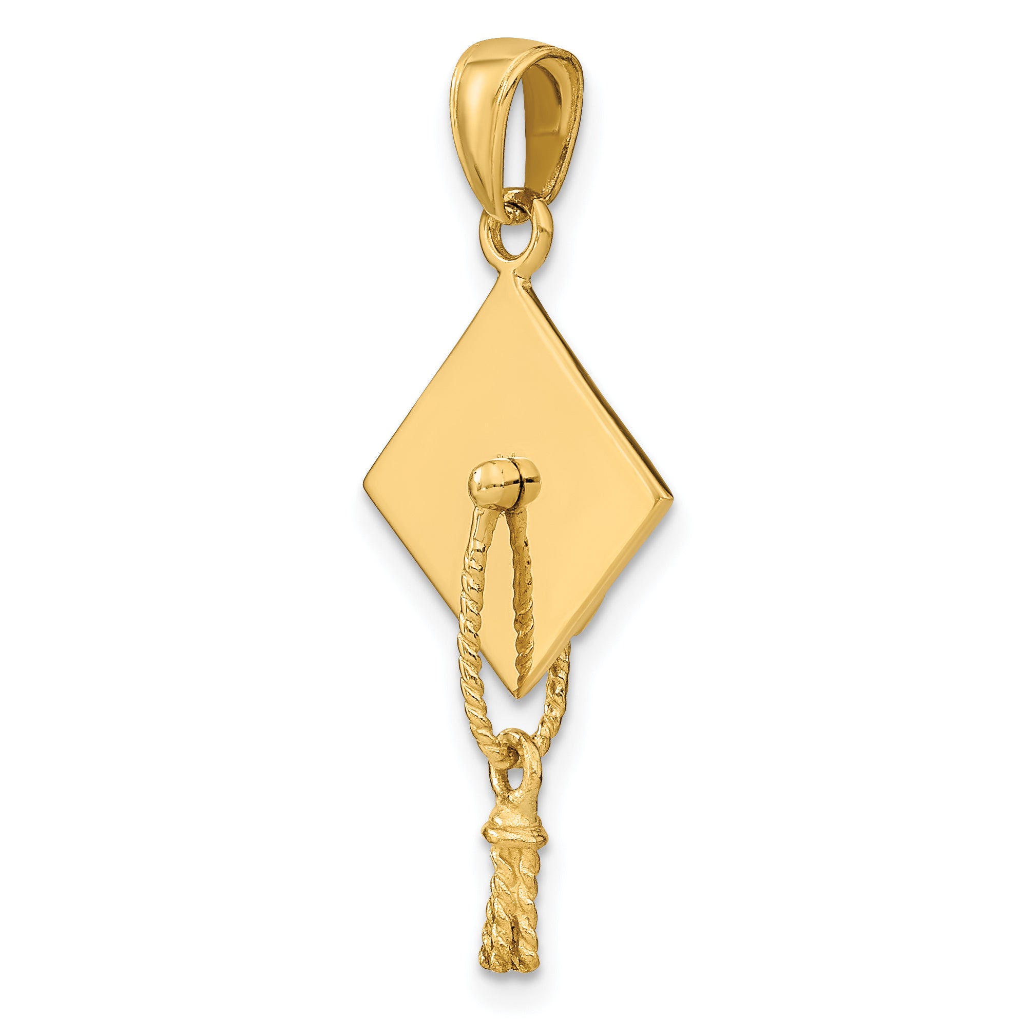 10K Yellow Gold Solid Polished 3-D Graduation Cap Pendant