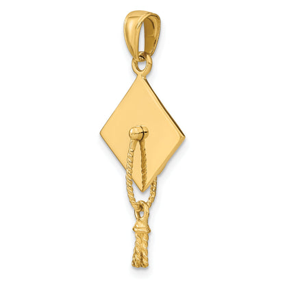 10K Yellow Gold Solid Polished 3-D Graduation Cap Pendant