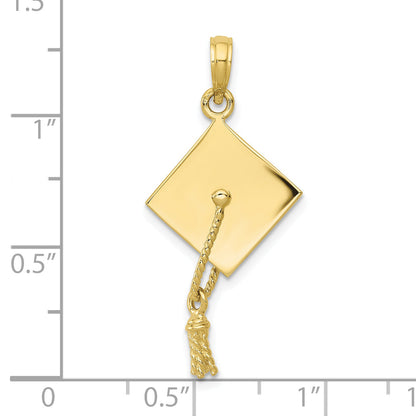 10K Yellow Gold Solid Polished 3-D Graduation Cap Pendant
