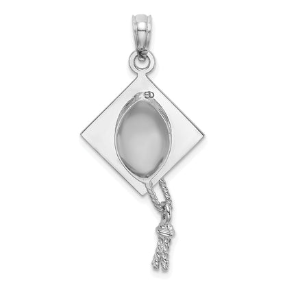 10K White Gold 10K 3-D Graduation Cap W/ Moveable Tassle Charm