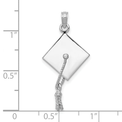 10K White Gold 10K 3-D Graduation Cap W/ Moveable Tassle Charm