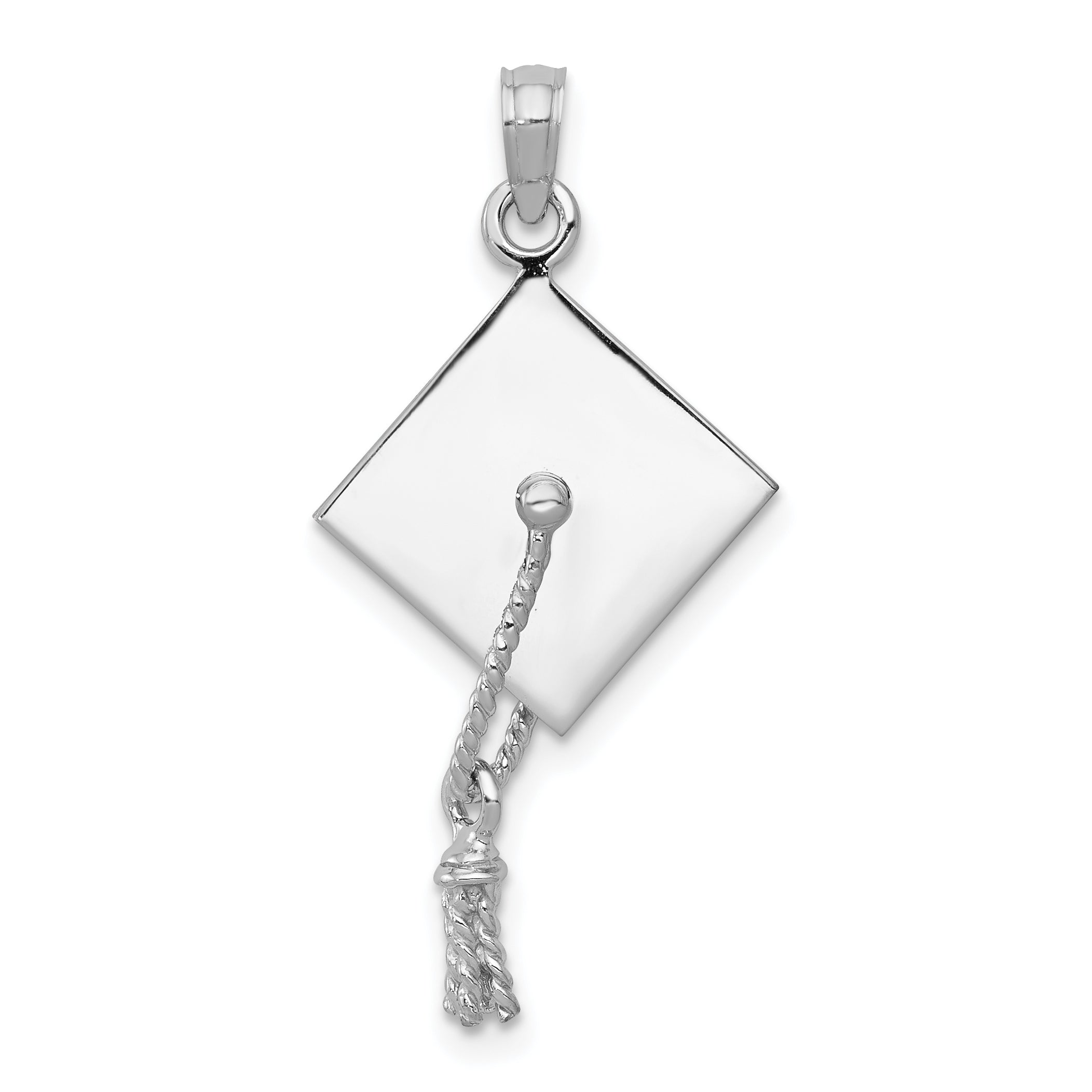 10K White Gold 10K 3-D Graduation Cap W/ Moveable Tassle Charm