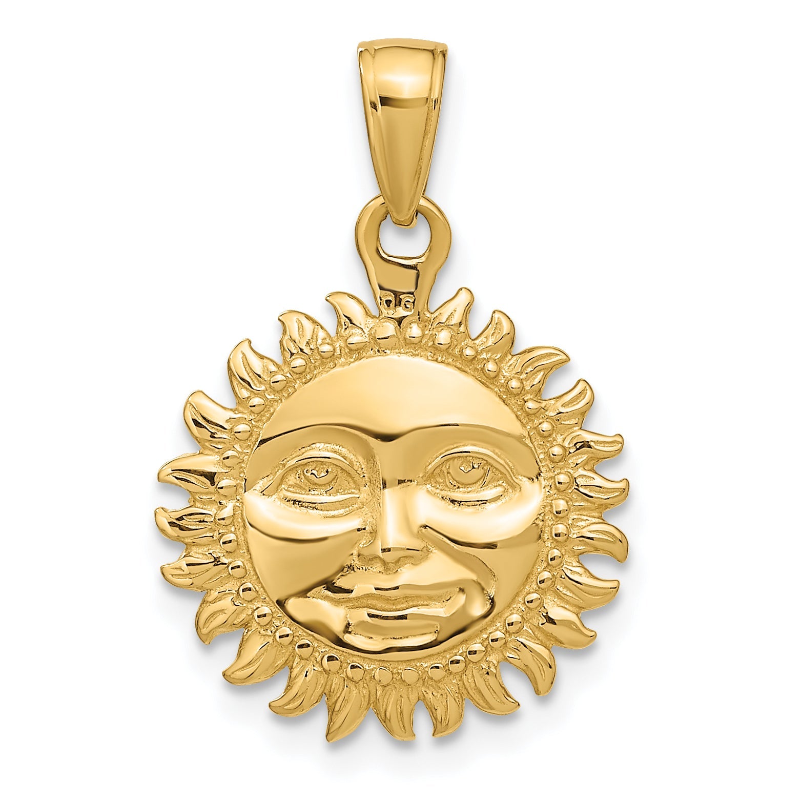 10K Yellow Gold Solid Polished Reversible Sun Pendant