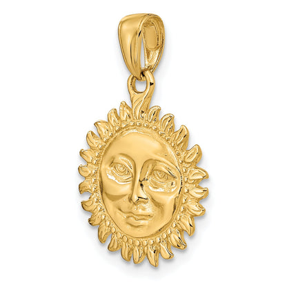10K Yellow Gold Solid Polished Reversible Sun Pendant