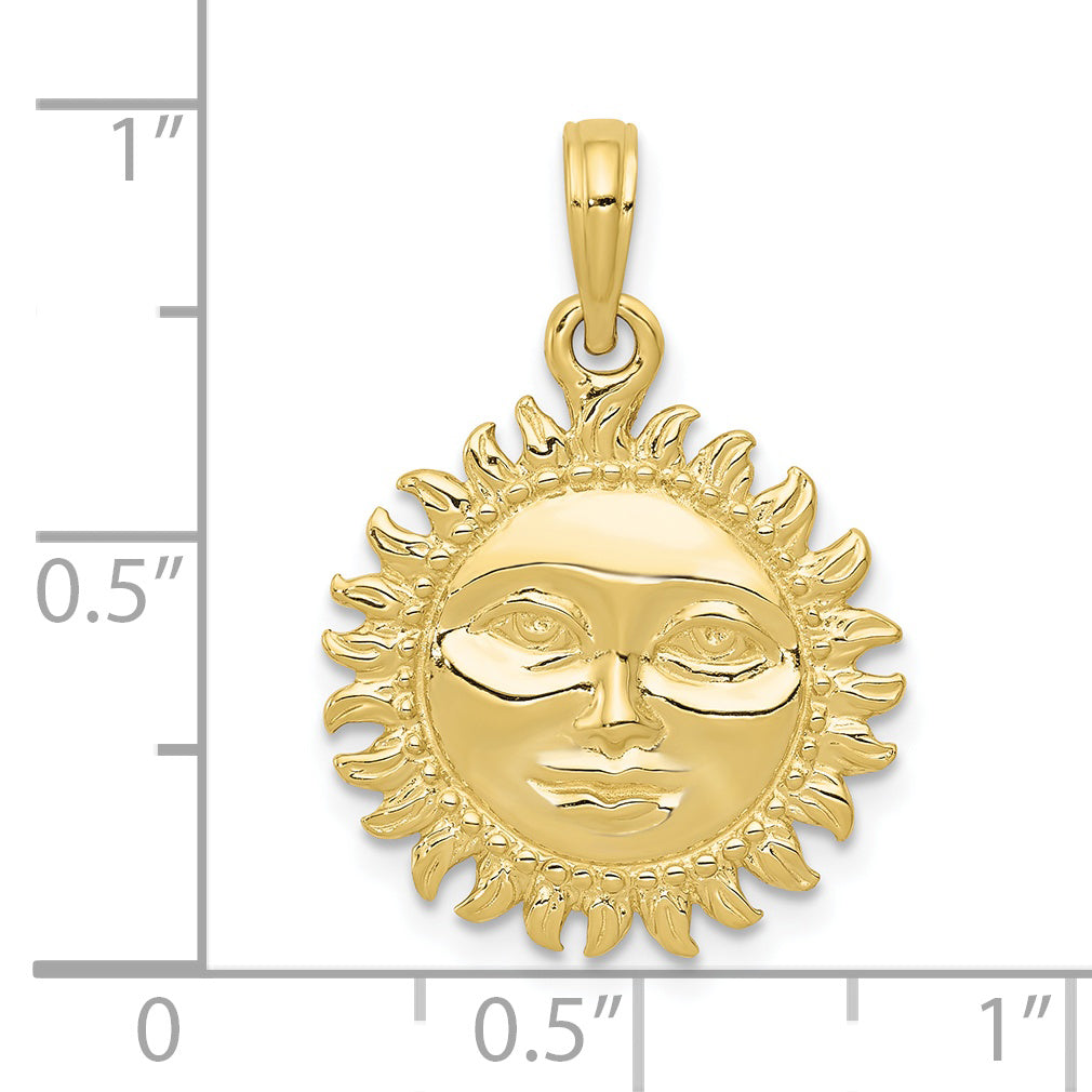 10K Yellow Gold Solid Polished Reversible Sun Pendant