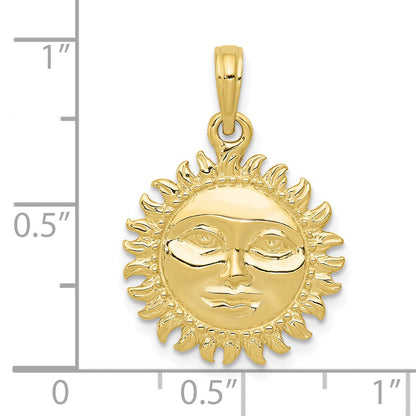 10K Yellow Gold Solid Polished Reversible Sun Pendant