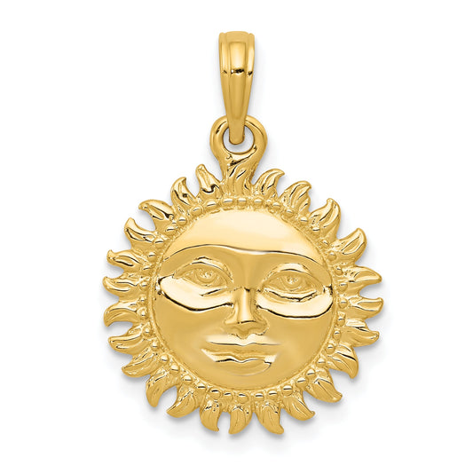 10K Yellow Gold Solid Polished Reversible Sun Pendant