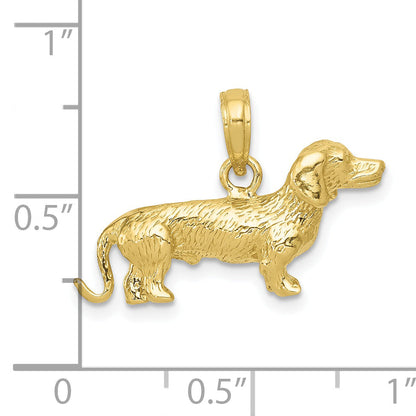 10K Yellow Gold Solid Polished 3-Dimensional Wire Haired Dachshund Charm